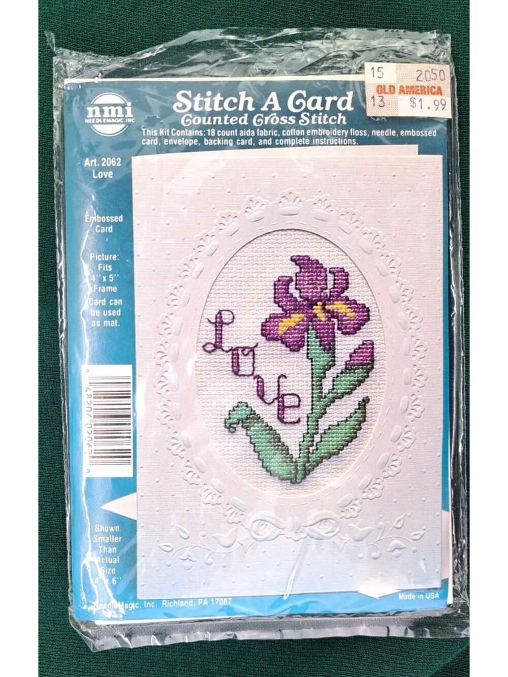 Vintage Handmade Card Counted Cross-Stitch Iris Embossed 2062 Love With Envelope - Picture 9 of 9